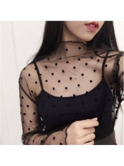 Blusa mesh de manga larga...