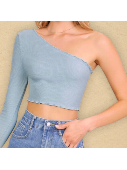 Top corto color azul de un...