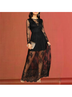 Vestido con encaje y escote...